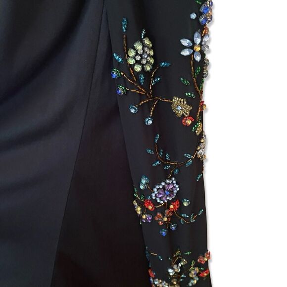 Ieena Mac Duggal Sz 4 Gown faux wrap multi floral beaded black dress #26530 - Picture 9 of 14